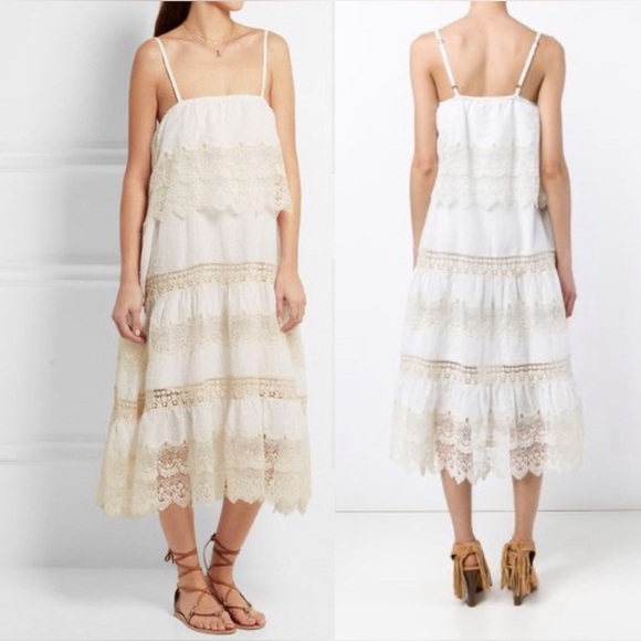 ANTHROPOLOGIE Mes Desmoiselles Crochet boho Lace Midi Dress PISTIL 38 M - Picture 2 of 13